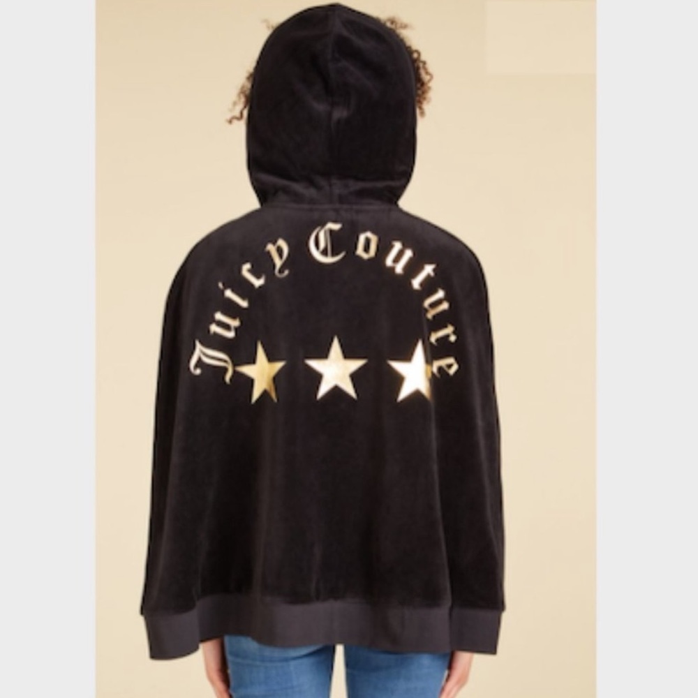 Juicy Couture | Black Track Velour Embroidered 3 Star Cape Jacket Size XS